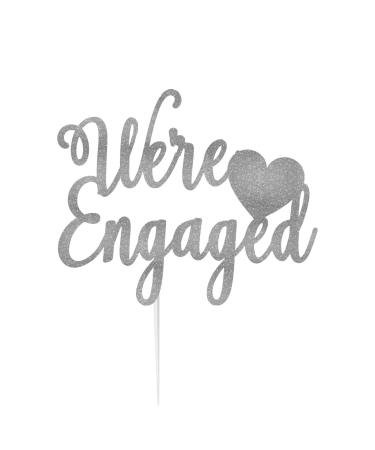LissieLou We're Engaged with Heart Cake Topper Glitter Card Silver Made in the UK