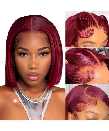 Liddy 99J Burgundy Bob Wig Human Hair 10Inch Brazilian Virgin Red Bob Wig Human Hair Pre Plucked with Baby Hair 13x4 Straight Lace Front Bob Wigs for Black Women Human Hair 150% Density (10 inch) 10 Inch Burgundy