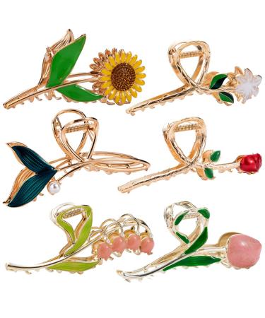 6 Pack Tulip Flower Metal Hair Claw Clips for Women - Non Slip & Strong Hold - 6 Styles for Thick & Thin Hair - Buy Online on GoSupps.com