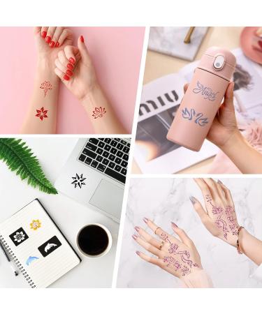 Henna Tattoo Stencil Kit - 14 Reusable Sheets for Women, Girls, and Kids | 200+ Tattoo Templates | Airbrush Stencils 05 - Buy Online on GoSupps.com
