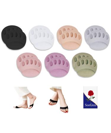 SooGree Ball of Foot Cushions (7Pairs Color) - Metatarsal Pads Invisible Socks for Women and Men Soft Gel Ball of Foot Pads Reusable Cushions for Pain Relief Forefoot Pad