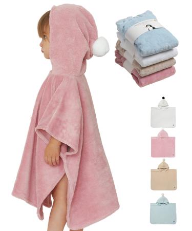 Konny Baby Bamboo Hooded Poncho Bath Towel, Oeko-TEX Certified, Ultra Soft, Quick-Dry Washcloth for Toddler Infant Newborn, Bathrobes for Boys & Girls (Pink, Small) Pink Small