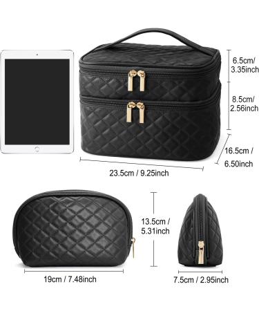 Maange Portable Travel Makeup Bag Set - 2 Pieces Waterproof PU Leather Cosmetic Bag for Women - Stylish & Multifunctional Black Bag - Buy Online on GoSupps.com