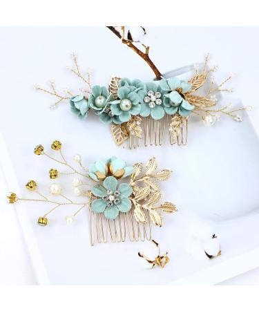 20pc Rhinestone Pearl Wedding Hair Combs & Pins - Light Green Floral Bridal Hair Accessories - Buy Online on GoSupps.com