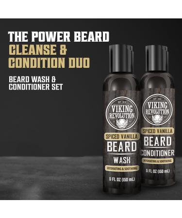 Viking Revolution Beard Wash & Conditioner Set for Men - Argan & Jojoba Oil Spiced Vanilla - Softener & Strengthener (5oz Pack of 2 - Buy Online on GoSupps.com