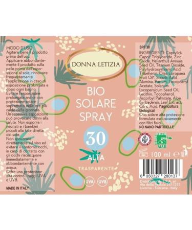 Bio solar spray spf30 only physical filters no nano particles organic with organic olive oil aloe extract and vitamin E 100ml - Buy Online on GoSupps.com