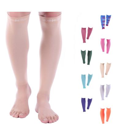 Doc Miller Calf Compression Sleeve Men and Women - 20-30mmHg Shin Splint Compression Sleeve Recover Varicose Veins, Torn Calf and Pain Relief - 1 Pair Calf Sleeves Skin Color - Large Size Large Skin - Buy Online on GoSupps.com