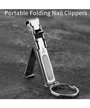Folding Nail Cutter - Portable Nail Cutters Thick Nails Jaw Opening Cutter with File Ultra Slim Folding Safety Lock | Stainless Steel Nail Clippers Portable Nail Clipper with Nail Files Keychain - Buy Online on GoSupps.com
