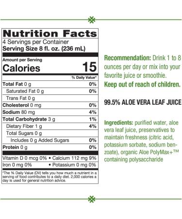 Nature's Way Aloe Vera Leaf Juice 33.8 fl oz - Pure Organic Wellness - Buy Online on GoSupps.com