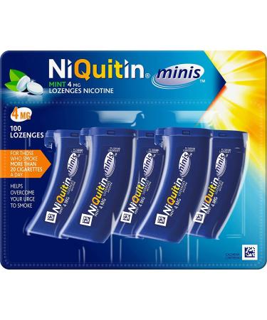 NiQuitin Minis Mint 4 mg Lozenges - Effective Smoking Craving Relief - Practical Pocket-Sized Container - 100 Mini Lozenges - Fast Acting Relief - Reduce and Quit Smoking Aid