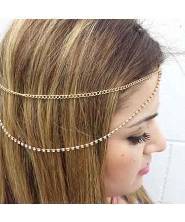 Barode Boho Layered Head Chains - Sparkling Rhinestone Fashion Headband for Women and Girls in Gold - Buy Online on GoSupps.com