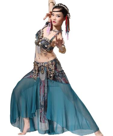 Belly Dance Practice Costume Set - Medium Green Skirt and Tribal Top - Buy Online on GoSupps.com