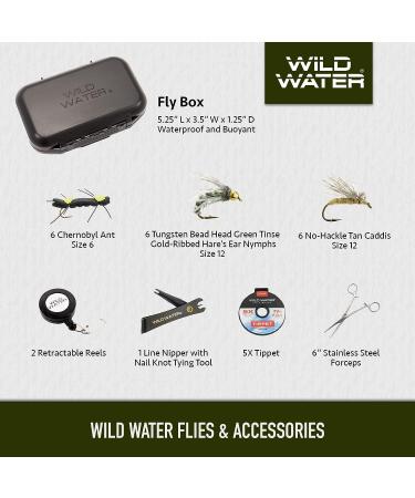 Wild Water Deluxe Fly Fishing Combo Starter Kit - 5/6 Weight 9ft Graphite Rod, Accessories, Aluminum Reel, Carrying Case | Fly Box & Fishing Flies - Buy Online on GoSupps.com