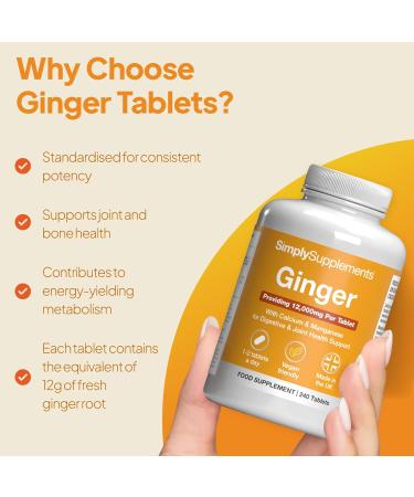 Ginger Tablets 12000mg | Digestion & Travel Sickness Support | 240 Tablets - UK Made - Buy Online on GoSupps.com