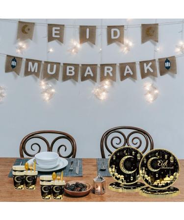 8set Mubarak Tableware Party Celebration Supplies 49pcs Paper Tableware Set Paper Plates Napkins Paper Cups for Eid Ceremony Black - Buy Online on GoSupps.com