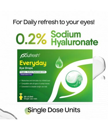 Ocufresh Everyday Single Dose Eye Drops Daily Care for Itchy Eyes Tired Dry 30 x 0.5ml vials Sodium Hyaluronate 0.2% Contact Lens Friendly - Buy Online on GoSupps.com