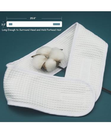 Bleu Bath Adjustable Facial Makeup Headband (3 Pack) - Pure Natural Terry Waffle, Sweat-Absorbent Spa Headband for Facial Washing, Shower, Yoga - Waffle White - Buy Online on GoSupps.com