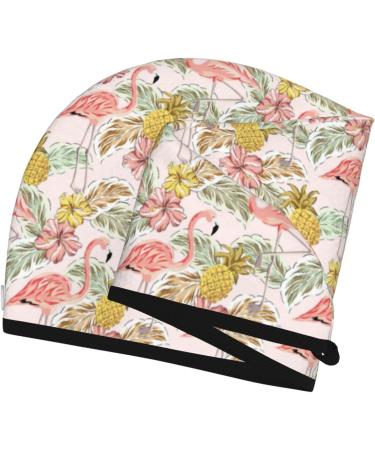 Buy Hair Towel Wrap - Quick Drying Turban with Button - Tropical Pink Flamingo & Pineapple Design - Perfect for International Shipping - Buy Online on GoSupps.com