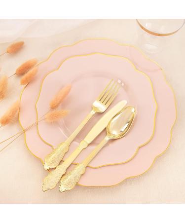 NOCCUR 175PCS Pink Plastic Plates with Gold Disposable Silverware - Perfect for Wedding, Party, Shower, and Mother's Day Celebration - Buy Online on GoSupps.com