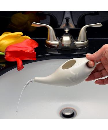 Roe & Moe Ceramic Neti Pot for Nasal Sinus Cleansing Wash Irrigation Relief - Microwave and Dishwasher Safe - Classic - Buy Online on GoSupps.com
