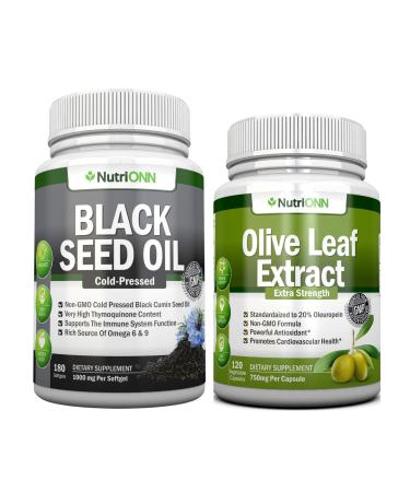 NutriONN Black Seed Oil Softgels & Olive Leaf Extract Capsules Combo - Targeted Immune Support