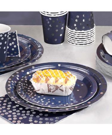 168Pcs Navy blue Party tableware Supplies Navy Blue Paper Plate with Silver Dot Serve 24 Guests Blue Party Plates Cups and Napkins Sets for Birthday Wedding Baby Shower Party Graduation Decorations - Buy Online on GoSupps.com