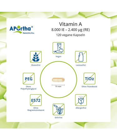 Aportha Vitamin A 8 000 IE - 120 Vegan Capsules | High Dose Allergen-Free & Gluten-Free Supplements - Buy Online on GoSupps.com