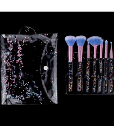 WLLHYF 7 Pack Makeup Brush Set Stylish Glitter Cosmetics Brushes Kit Professional Blending Brush with Crystal Sequins Handle for Eye Shadow Eyeliner Foundation Powder Concealer Blush Lip Women (Blue) - Buy Online on GoSupps.com