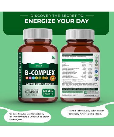 TU Vita B Complex Vegetable Capsules 100% RDA B Vitamins (B1 B2 B3 B5 B6 B7 B9 B12) Vitamin C Calcium Iron Zinc Potassium Folic Acid 120 Count - Buy Online on GoSupps.com