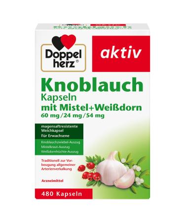 Double heart garlic with mistletoe + hawthorn - traditional medicinal products for the prevention of general artery calcification for anxiety - 480 capsules - Buy Online on GoSupps.com