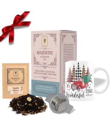Majestic Tea Gift Set - Premium Apple Spice Loose-Leaf Tea Bag Of (30 gm) Paired with an Elegant Mug and Stainless Steel Tea Strainer - A Taste of Luxury