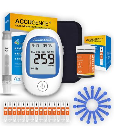 ACCUGENCE Uric Acid Test Kit With 3in1 Uric Acid Meter(Glucose Uric Acid Ketone) And 25 Uric Acid Test Strips Lancets. Get Results Fast. For Home self-testing -UK mmol/L