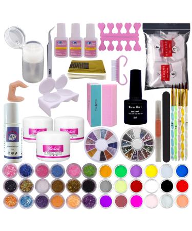 Warm girl acrylic nail set acrylic powder 3 colors acrylic fluid 36 pieces glitter powder UV primer nail art nail powder set for nail extension