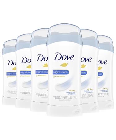 Dove Invisible Solid Antiperspirant Deodorant Stick for Women, Original Clean, For All Day Underarm Sweat and Odor Protection 2.6 oz, Pack of 6