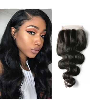 BLISSHAIR 3 Part Lace Closure Body Wave Brazilian Virgin Human Hair 4"X4" Top Closure with Baby Hair 14inch 14 inch