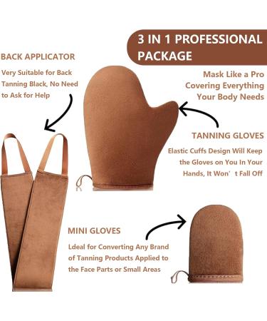 Self Tanning Mitt Applicator Kit 3 in 1 Fake Tan Mitt Applicator with Exfoliating Glove Self Tan Back Applicator Mini Finger Face Self Tanner Mitt Reusable Tanning Glove for Lotions Mousses Cream - Buy Online on GoSupps.com