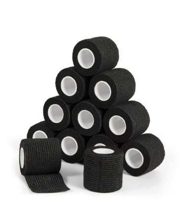 Legal bandage Association Self -adhesive 5cm x 4.5m 12 rolls Fixing bandage self -adhering cohesive bandage for first aid Dog veterinary wrap Sport Elastic bandage for wrist feet (black) 12PCs black