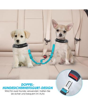 Slowton 2-in-1 Dog Car Seat Belt - Tangle-Free Durable & Adjustable Reflective Dog Safety Belt for Small Dogs - Azure Blue - Buy Online on GoSupps.com