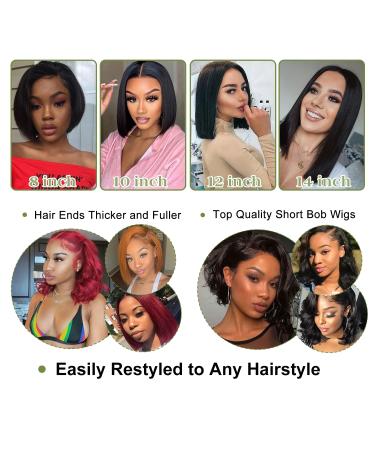 Alipeacock 10 Short Bob Human Hair Lace Front Wig - 150% Density Brazilian Virgin Straight Bob - Pre Plucked with Baby Hair for Black Women - Buy Online on GoSupps.com