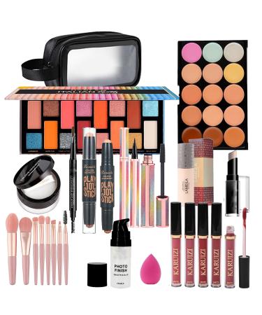 Makeup Sets Teens Makeup Kit for Women Full Kit Make up Kit Makeup Kits for Women Gift Eyeshadow Palette Concealer Palette Lipgloss Foundation Liquid Concealer Makeup Brushes Makeup Powder Black