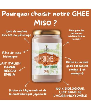 Cibo Ghee au Miso Bio 500g Beurre Clarifi Italien et P te de Miso Japonaise Go t Umami Intense Sans Lactose Keto & Paleo Id al pour Cuisine Sal e Sauces et Viandes Miso 500gr - Buy Online on GoSupps.com