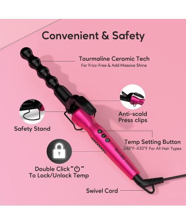 Terviiix Bubble Wand Curling Iron - Tourmaline Ceramic Spiral Curling Wand for Long-Lasting Curls & Waves, Dual Voltage, Pink - with Clamp and Glove - Buy Online on GoSupps.com