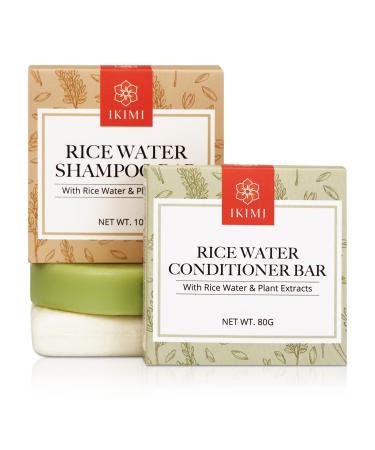 ikimi Rice Water Shampoo and Conditioner Bar Set for Hair Growth  100g Shampoo Bar and 80g Conditioner Bar Made with Rice Water and Plant Extracts