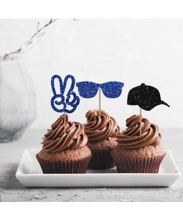 Two Cool Cupcake Toppers Baby 2nd Birthday Party Decor for Boys Sunglasses Sign Dessert Picks Two Years Old Birthday Party Decoration - Blue & Black Glitter - Buy Online on GoSupps.com