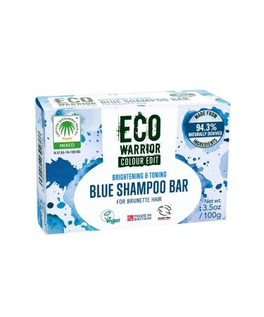 Eco Warrior Blue Shampoo Bar - Vegan Cruelty Free No SLS or Parabens Brightening & Toning Brunette Hair Shampoo With Squalane & Shea Butter For Moisture Eco Friendly Shampoo Soap Bar 100g Brightening & Toning (Brunette Hair)
