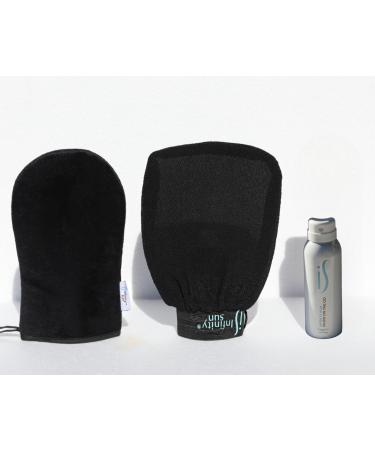 Infinity Sun Glow on the Go 3.4 Ounce Exfoliating Mitt & Applicator Mitt | Pack of 3 Travel Trio | 1 Tanning Mist Spray | 1 Double-Sided Tan Mitt | 1 Applicator for Self-Tanners Mitt