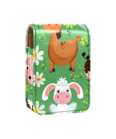 Travel Lipstick Organizer Case Lipstick Case Portable Makeup Bag With Mirror Farm Cartoon Animal Grass I813f0wizh