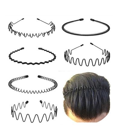 KELUBATU Metal Headbands for Men Fashion Headbands for Women Unisex Wavy Headbands Outdoor Sports Headbands Simple Elastic Non-Slip Hair Accessories (6 Pack) New 6pcs