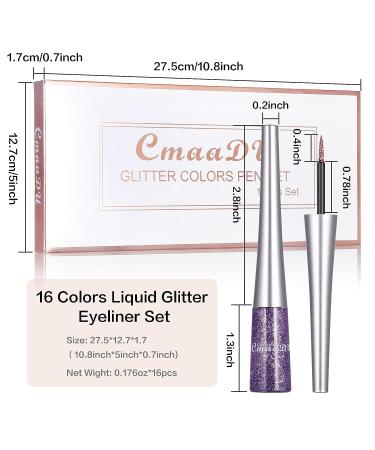 16 Colors Glitter Liquid Eyeliner Set - Waterproof, Long Lasting Eye Makeup Kit for Women - Green, Purple, Blue, Pink, White, Silver, Gold Colored Eyeliners - Buy Online on GoSupps.com