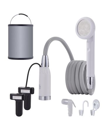 Ivation Portable Camping Shower Kit | All-in-One Compact Outdoor Bath Set with Tiltable Shower Head, 6Ft Hose, Detachable Bidet Sprayer, Collapsible Water Bucket, Carry Case, 2 Battery Packs & Charger